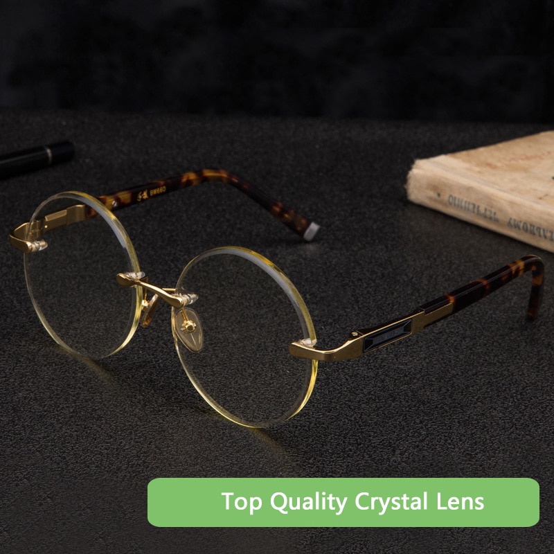 무테 라운드 선글라스, 천연 크리스탈 스톤 렌즈, UV400, 남녀공용 안티 아이 드라이 빈티지 아세테이트 프레임 선글라스, 최고 품질